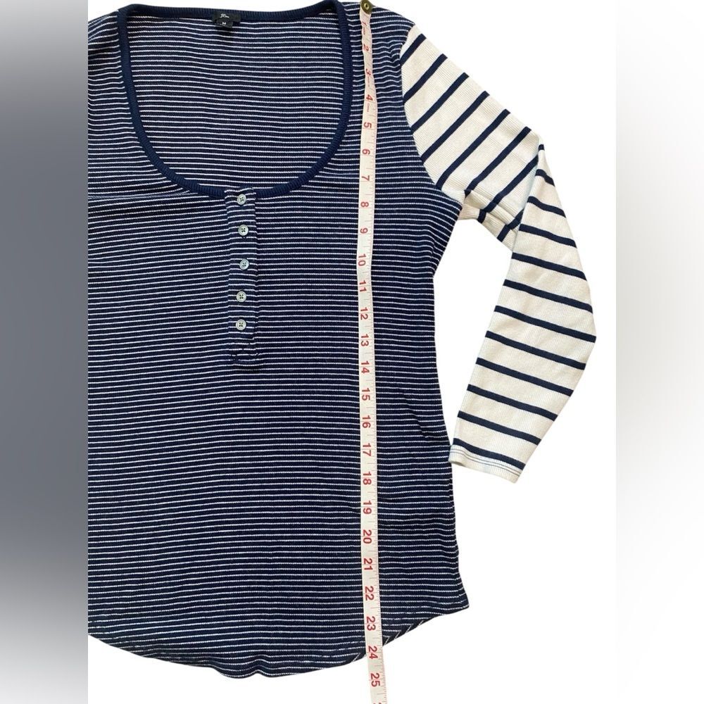 J. Crew Navy and White Striped Scoop Neck Ribbed Long Sleeve Henley - Picture 9 of 14